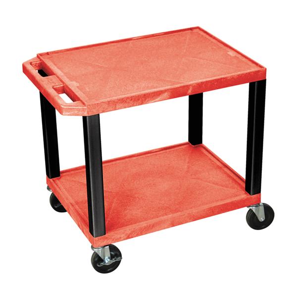Luxor Tuffy Red 2-Shelf AV Cart with Black Legs & Electric Outlet - Perfect for Classrooms, Offices & Media Storage