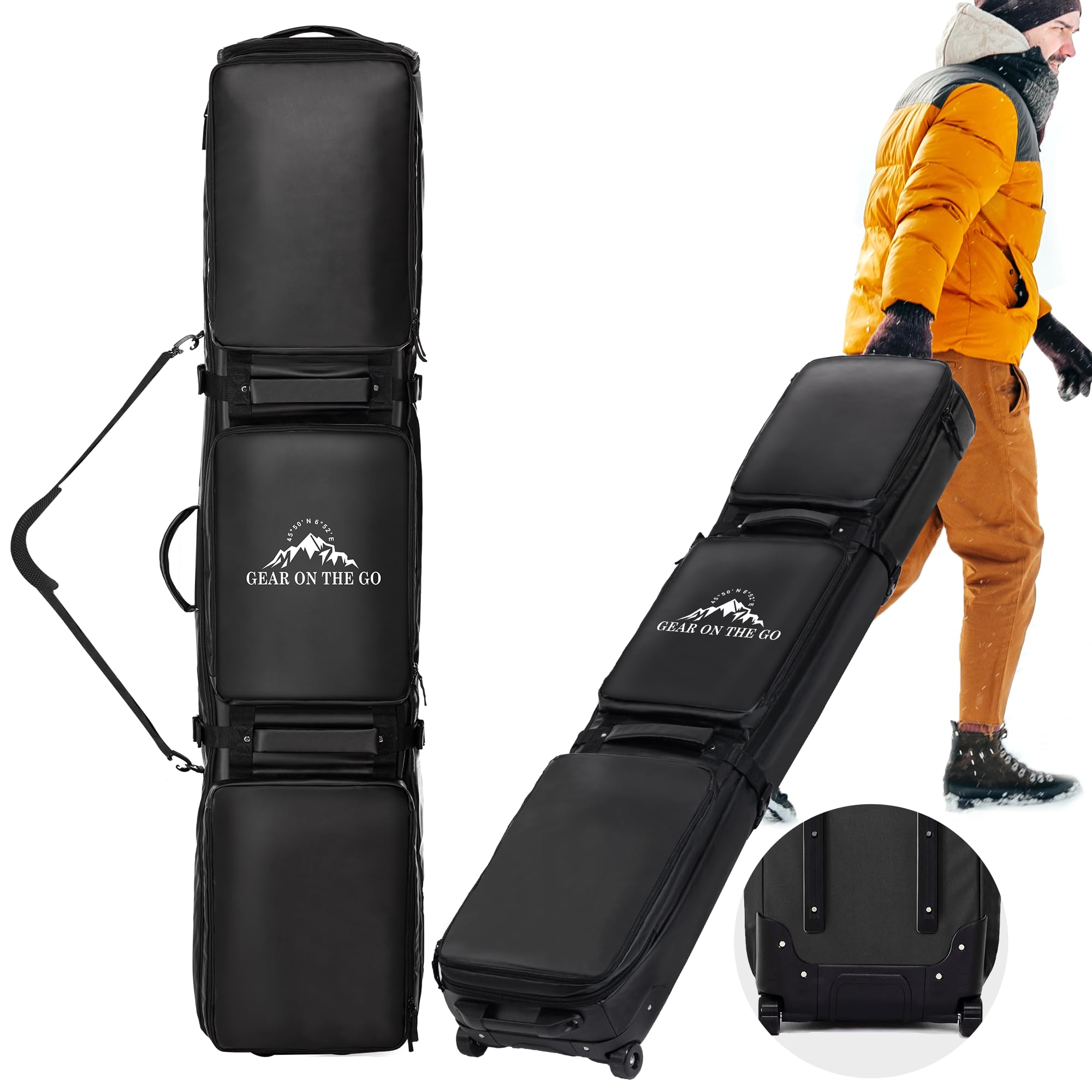 Waterproof Double Rolling Ski Bag with Wheels - Padded Snowboard Travel Bag for Airplane, Fits Skis & Snowboard + Boots - Perfect for Winter Sports & Air Travel