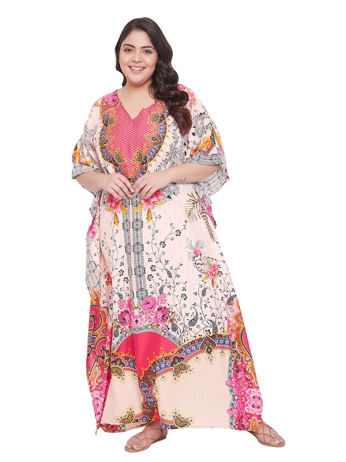 Gypsie Blu Women's Plus Size Floral Kaftan Dress - Long Boho Maxi Tunic for Beach, Vacation & Summer Casual Wear | Perfect for Poolside, Resort & Tropical Getaways
