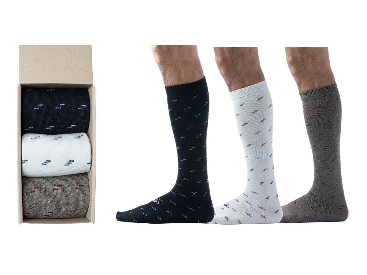 Premium Men's Over the Calf Dress Socks (3-Pack) | Soft Cotton Long Socks for Business & Formal Wear | Stay-Up Comfort 12+ Hours | Ideal for Office, Weddings & Professional Occasions