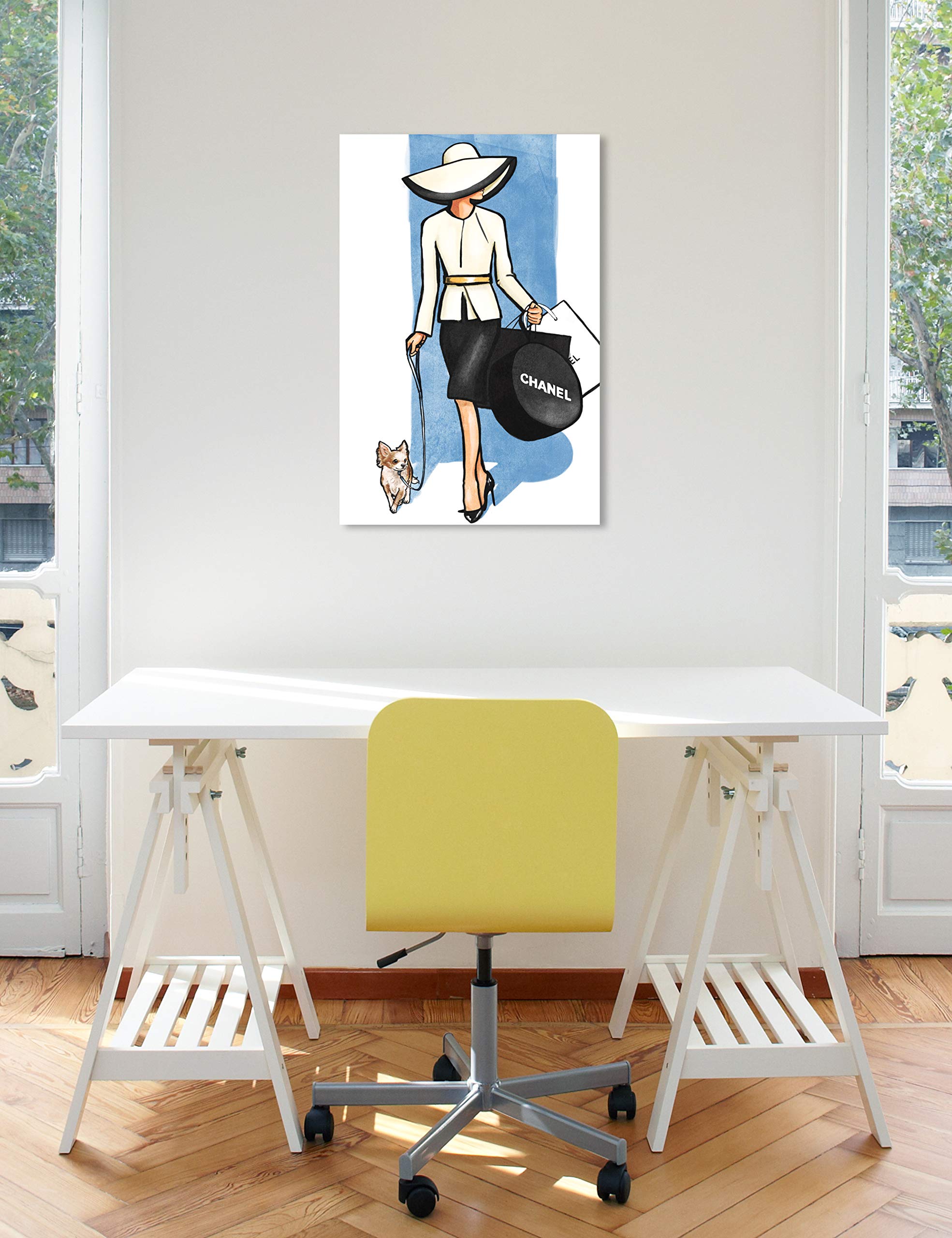 Oliver Gal Artist Co. 'Go for a Walk' Fashion Glam Wall Art Canvas Print - 20x30 Inches Blue & White Home Decor - Perfect for Living Room, Bedroom or Office Wall Decor