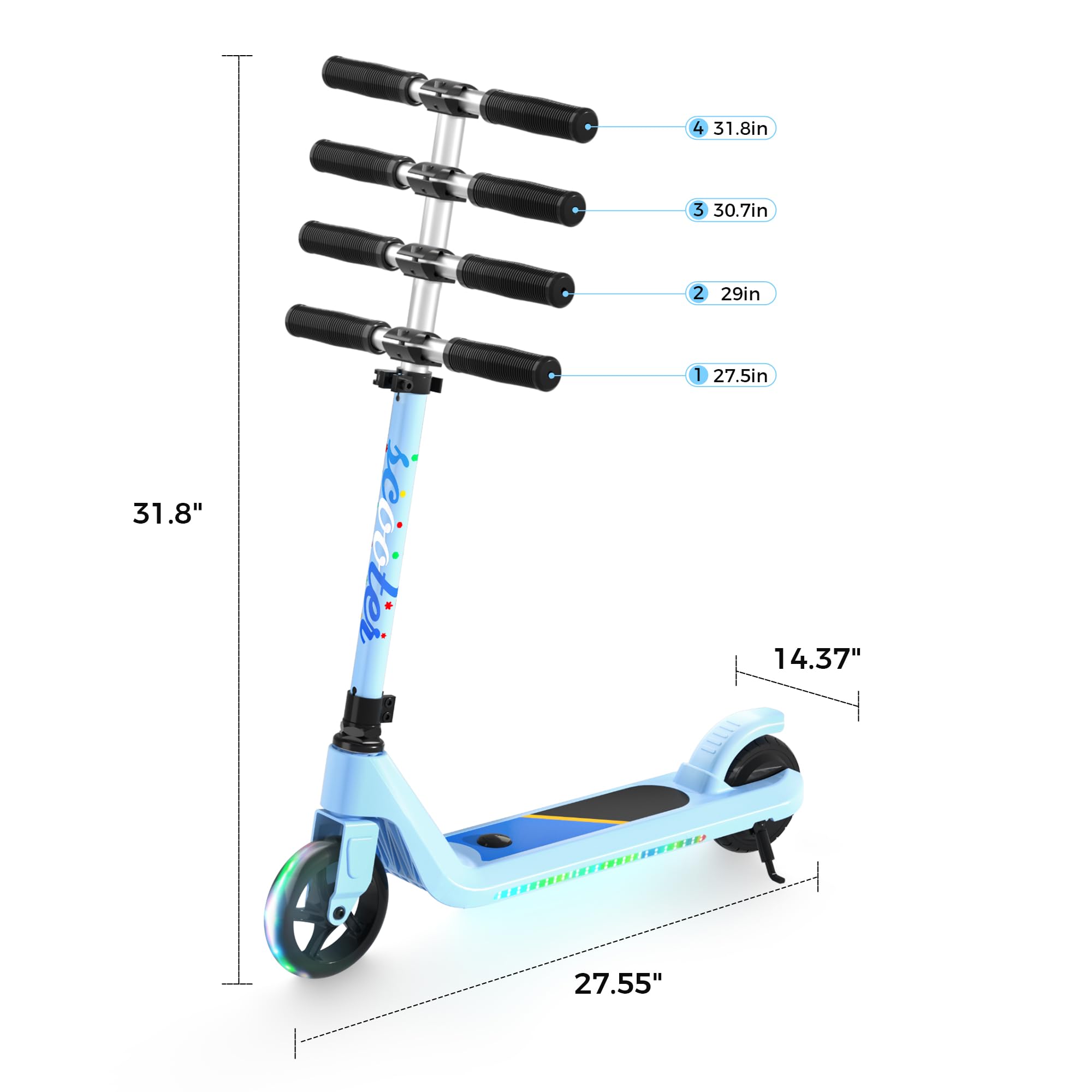 Electric Scooter for Kids Ages 6-10 - Adjustable Speed & Height Kick Scooter with LED Wheel & Deck Lights - Perfect for Commuting to School, Park Rides & Neighborhood Fun