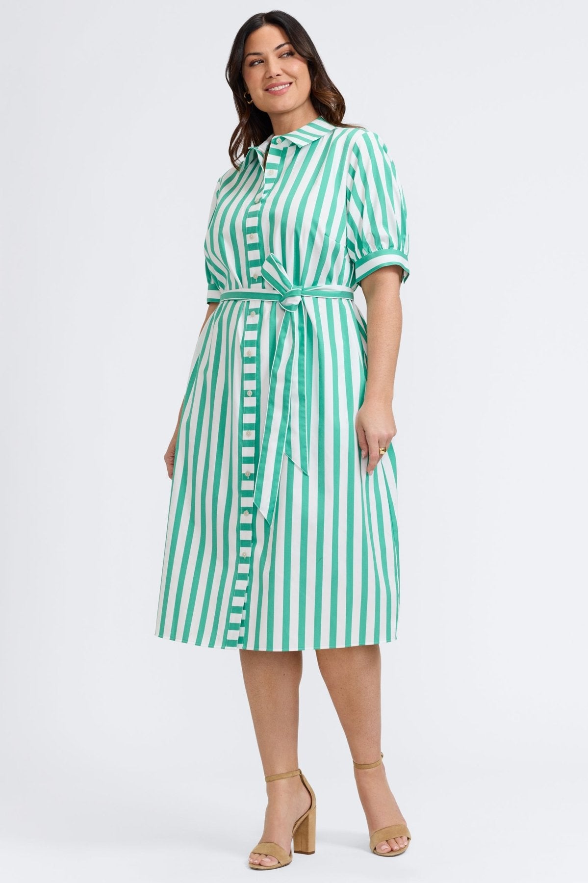 Esther Plus Springtime Stripe Elbow Sleeve Dress - Women's Floral Print Casual Summer Dress for Beach, Party & Outdoor Activities