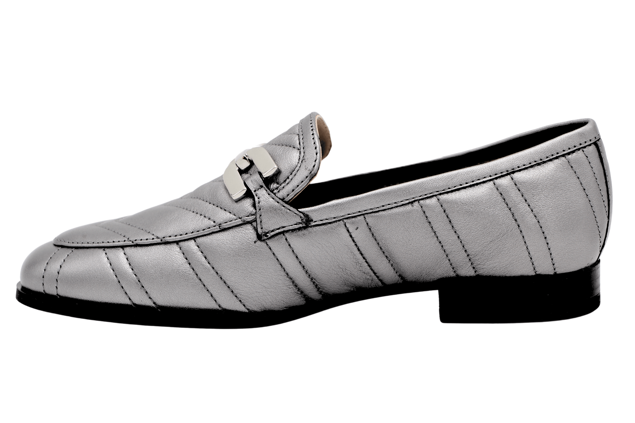 Unisa Dexter Pewter Quilted Leather Loafers for Women - Comfortable Slip-On Shoes for Work, Office & Casual Wear