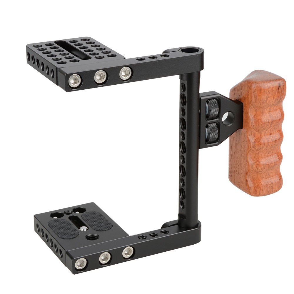 CAMVATE DSLR Video Camera Cage Stabilizer Rig with Wooden Handle - Compatible with Canon, Nikon, Sony DSLR Cameras - Professional Camera Accessories for Vlogging, Filmmaking & Photography