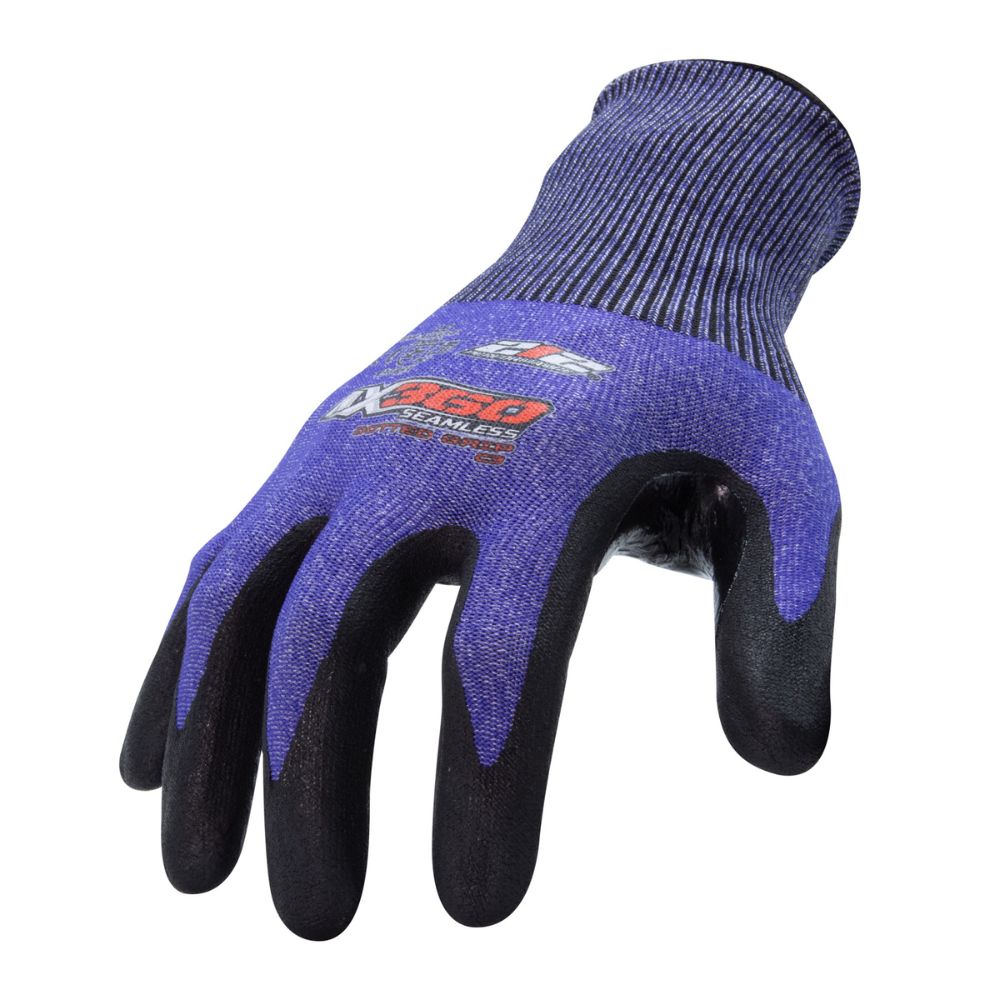 212 Performance AXDGC3 03 009 AX360 Seamless Nitrile Dipped Cut Resistant Dotted Grip Gloves - EN Level 3 Safety Work Gloves, Medium Blue - Ideal for Construction, Manufacturing & Food Handling