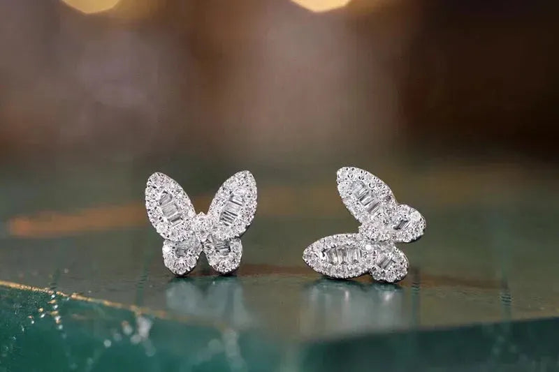 18K White Gold Butterfly Diamond Stud Earrings for Women - Romantic INS Style Real Natural Diamond Jewelry - Perfect Birthday Gift for Her, Anniversary & Special Occasions