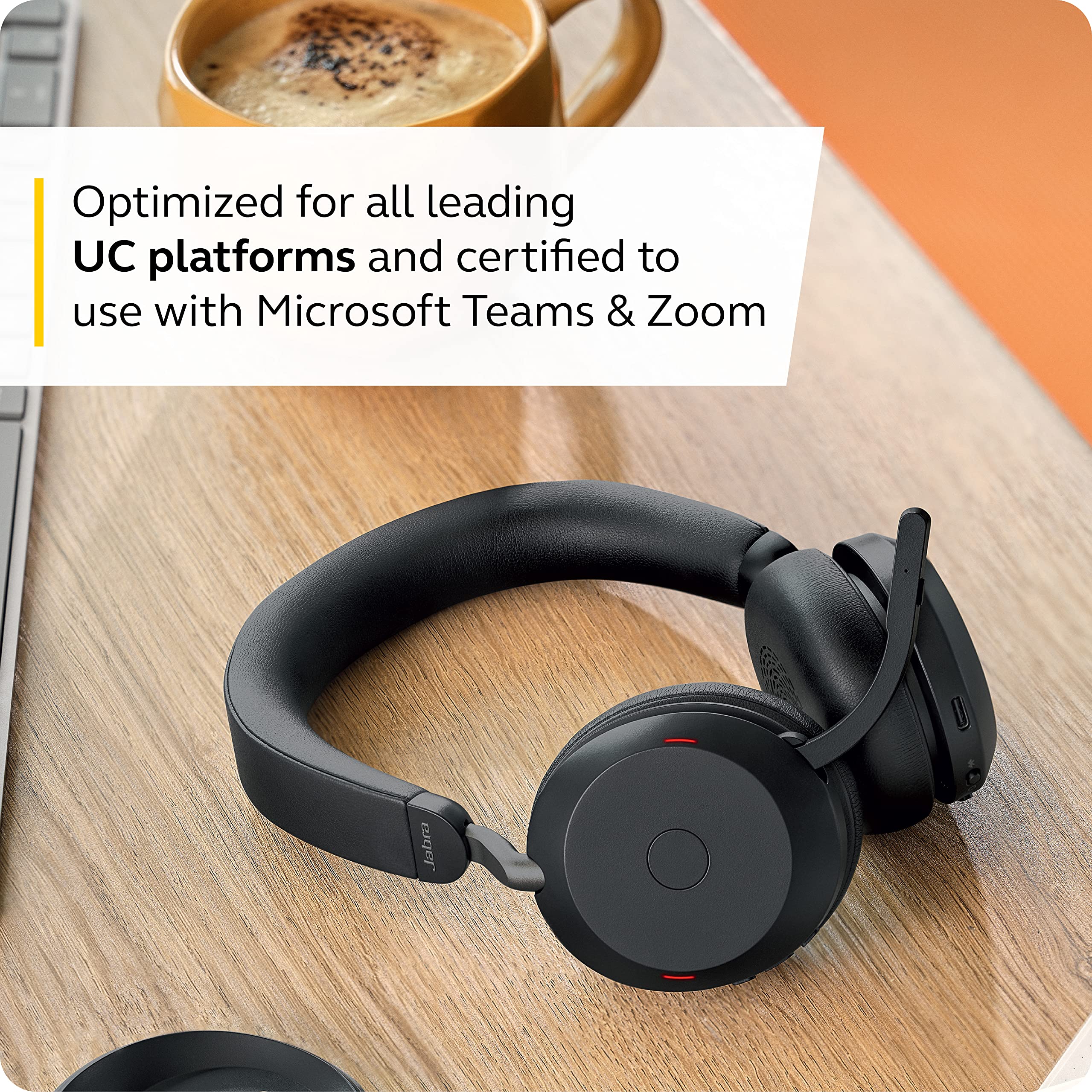 Jabra Evolve2 75 Wireless Headset with Charging Stand - 8-Mic Noise Cancelling Bluetooth Headphones for PC, USB-A Adapter, UC Compatible - Black - Perfect for Office, Remote Work & Conference Calls