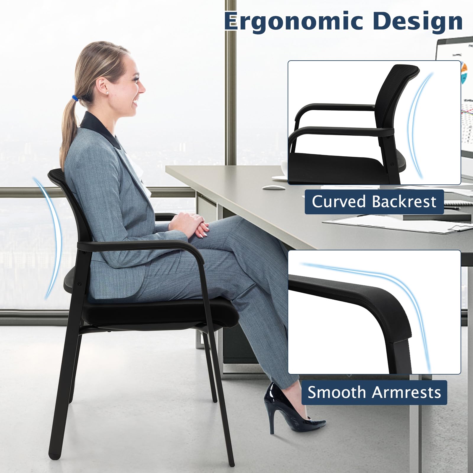 Giantex 6-Pack Reception Room Chairs Set - Stackable Mesh Back Office Chairs with Padded Seat & Metal Frame, Armrests, No Wheels - Perfect for Waiting Rooms, Lobbies, Guest Seating & Conference Areas
