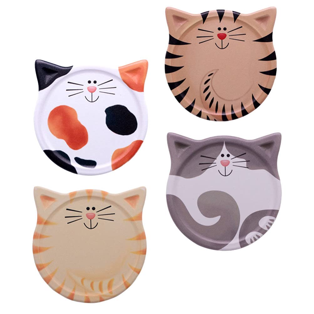 Hemoton 4-Piece Ceramic Cat Coasters Set - Heat Resistant Drink Coasters for Coffee, Tea & Mugs - Cute Animal-Themed Table Placemats for Home, Bar & Office Decor - Perfect Gift for Cat Lovers