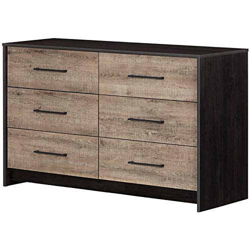 Pemberly Row 6-Drawer Double Dresser - Modern Rustic Wood Bedroom Chest & Living Room Sideboard in Black & Grey - Perfect for Bedroom Storage & Living Room Organization