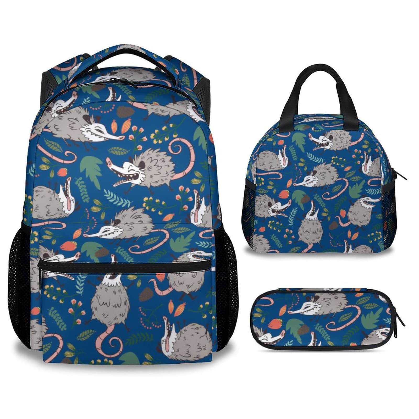 16 Inch Opossum Backpack with Lunch Box & Pencil Case - Adjustable Straps, Durable Lightweight School Bag for Kids, Girls & Boys - Perfect for School, Travel & Outdoor Adventures