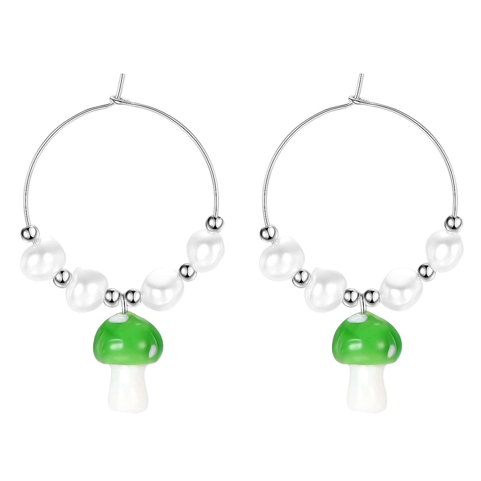 17km Store Women's Long Pendant Glass Mushroom Earrings - Colorful Steampunk Dangle Earrings for Women, Creative Funny Cute Weird Drop Earrings (One Size) | Perfect for Boho Fashion, Cosplay, and Unique Gift Giving