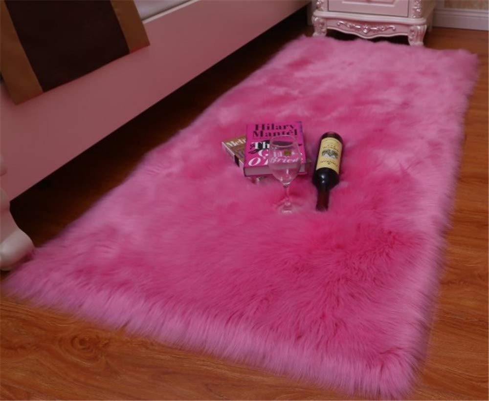 Soft Faux Fur Sheepskin Area Rug - Fluffy Shaggy Rectangle Carpet for Baby Bedroom & Home Decor - 4x6 Feet Pink Plush Rug - Perfect for Nursery, Living Room, and Cozy Spaces