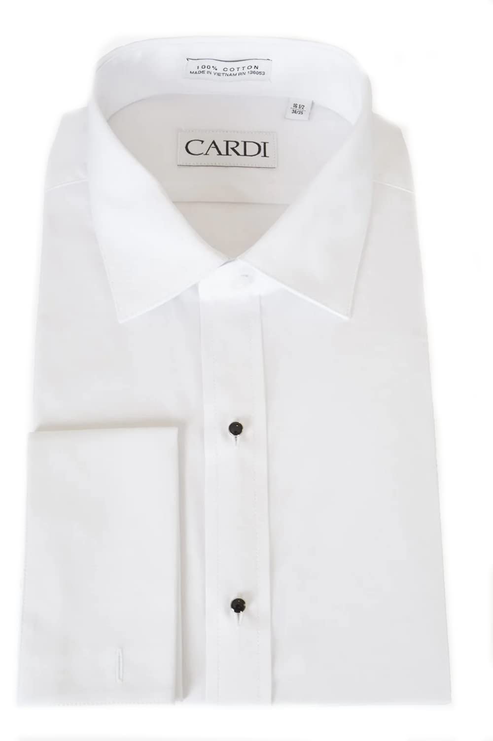 Premium Richard Non-Pleated Spread Collar Cotton Tuxedo Shirt with French Cuffs - Classic Fit Dress Shirt for Men (17.5 Neck, 35 Sleeve) - White - Perfect for Weddings, Black Tie Events & Formal Occasions