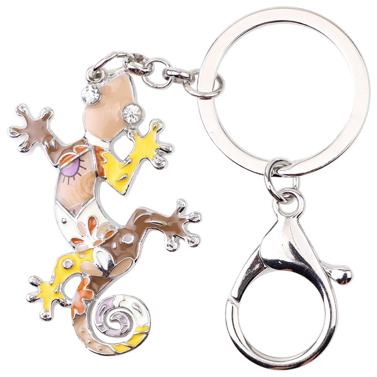 BONSNY Enamel Metal Gecko Lizard Keychain - Cute Animal Keyring for Women, Car Keys, Purse & Bag Accessories - Unique Gift Idea for Birthday, Christmas & Travel Lovers