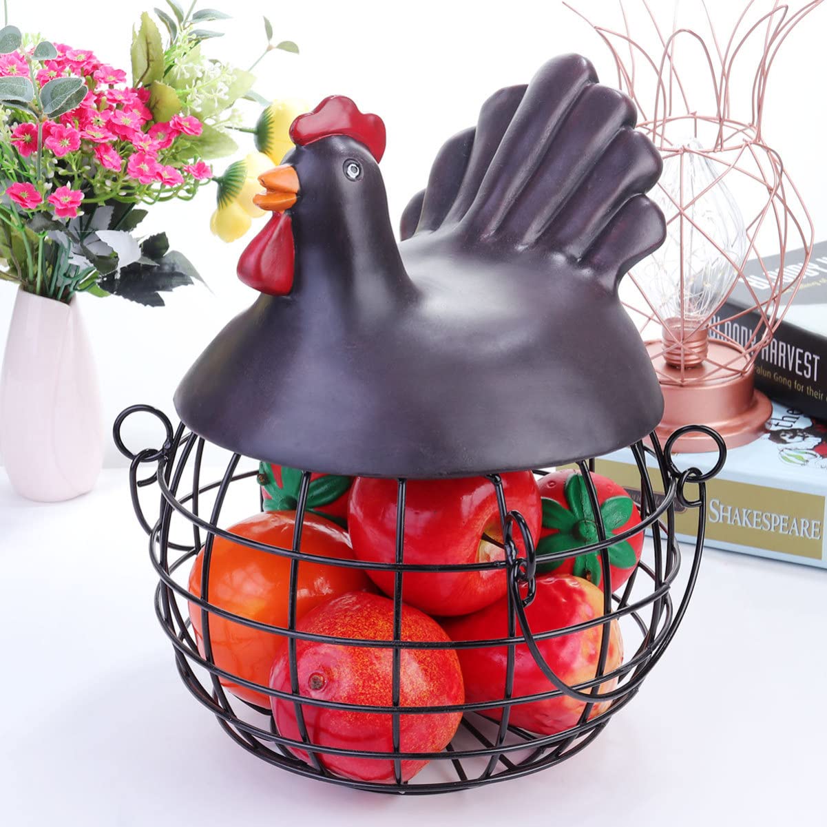 Stainless Steel Egg Basket with Lid - Multi-Purpose Kitchen Storage for Fruits, Vegetables, Bread & Eggs | Rustproof Wire Organizer for Pantry, Countertop & Farmhouse Decor