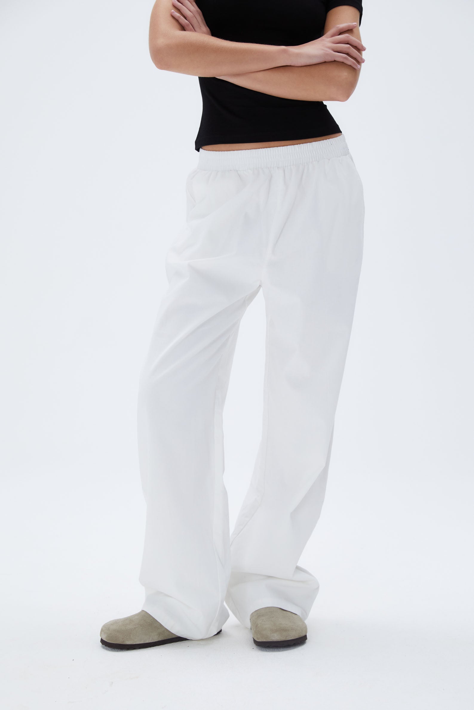Comfortable Cotton Pull-On Pants for Women - Soft White Elastic Waist Lounge Pants | Perfect for Yoga, Home Wear & Relaxation
