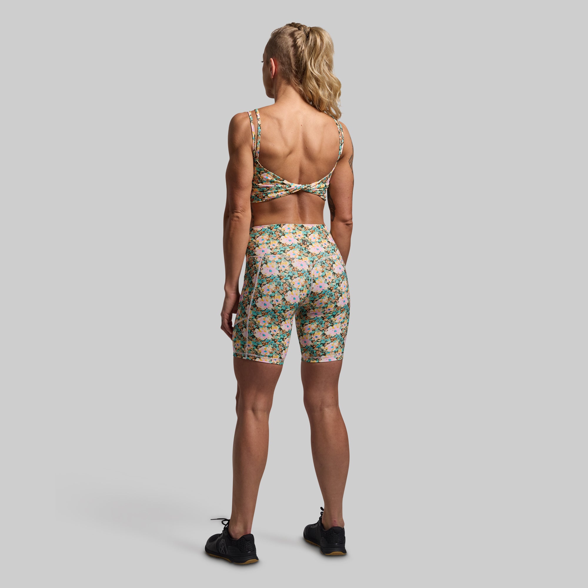 Tempo Biker Short Set - High Waist Workout Shorts for Women | Petal Perfect Floral Print | Gym, Yoga, Running & Cycling