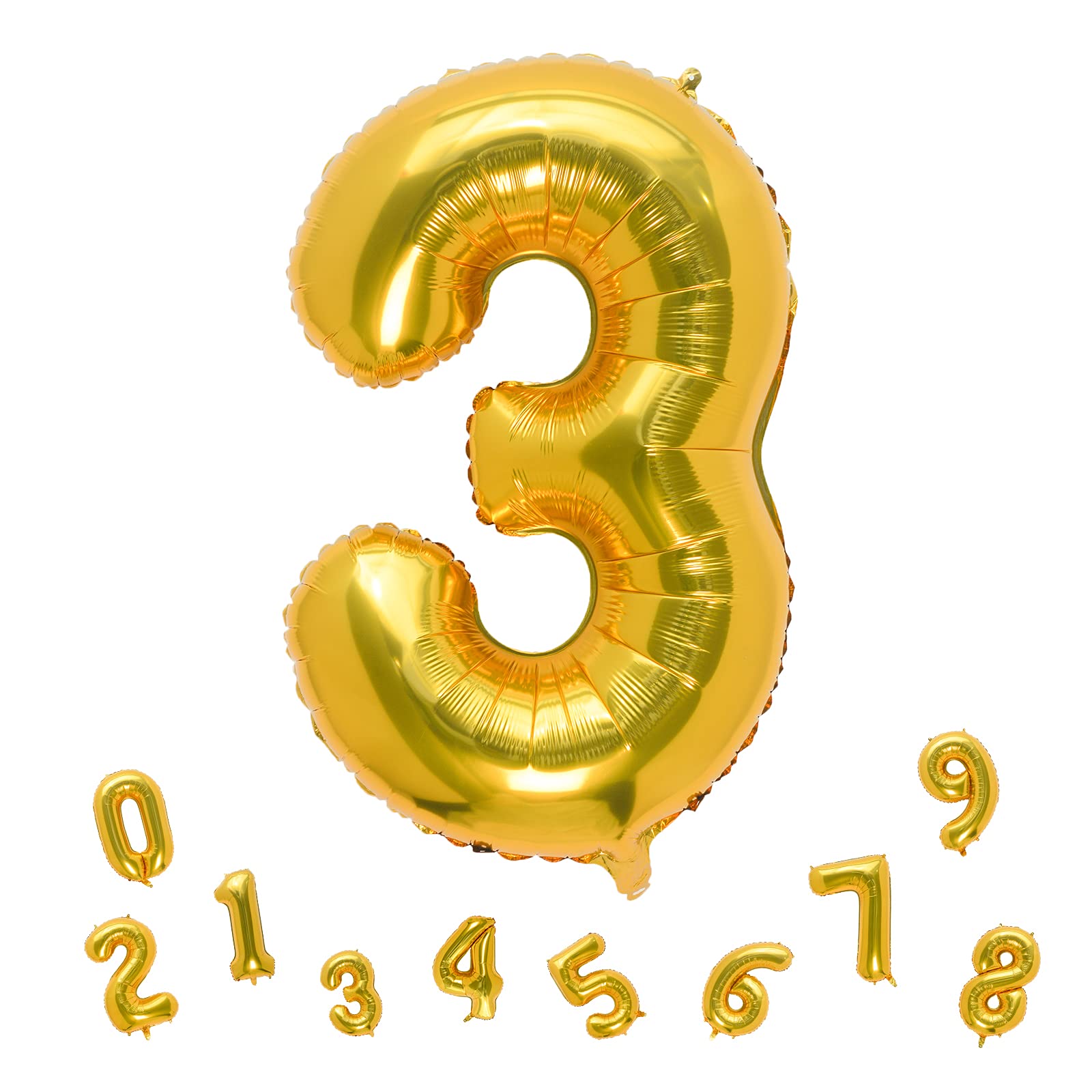 32 Inch Gold Number 3 Foil Balloons for Birthday Party Decorations - Large Metallic Balloon for Anniversary, Graduation, Baby Shower & Special Events