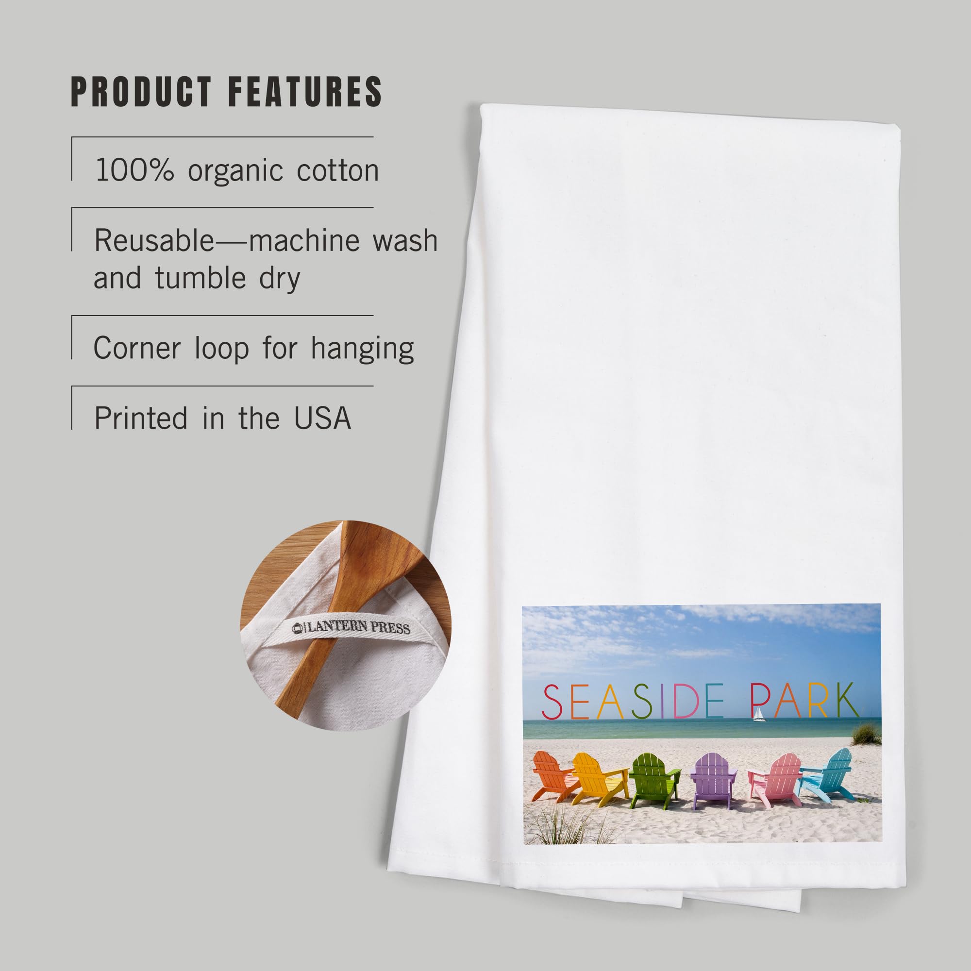 Lantern Press Seaside Park New Jersey Beach Chairs 100% Cotton Tea Towel - Decorative Hand Towel for Kitchen, Bathroom & Home Decor - Perfect for Beach House, Coastal Decor & Gift Giving