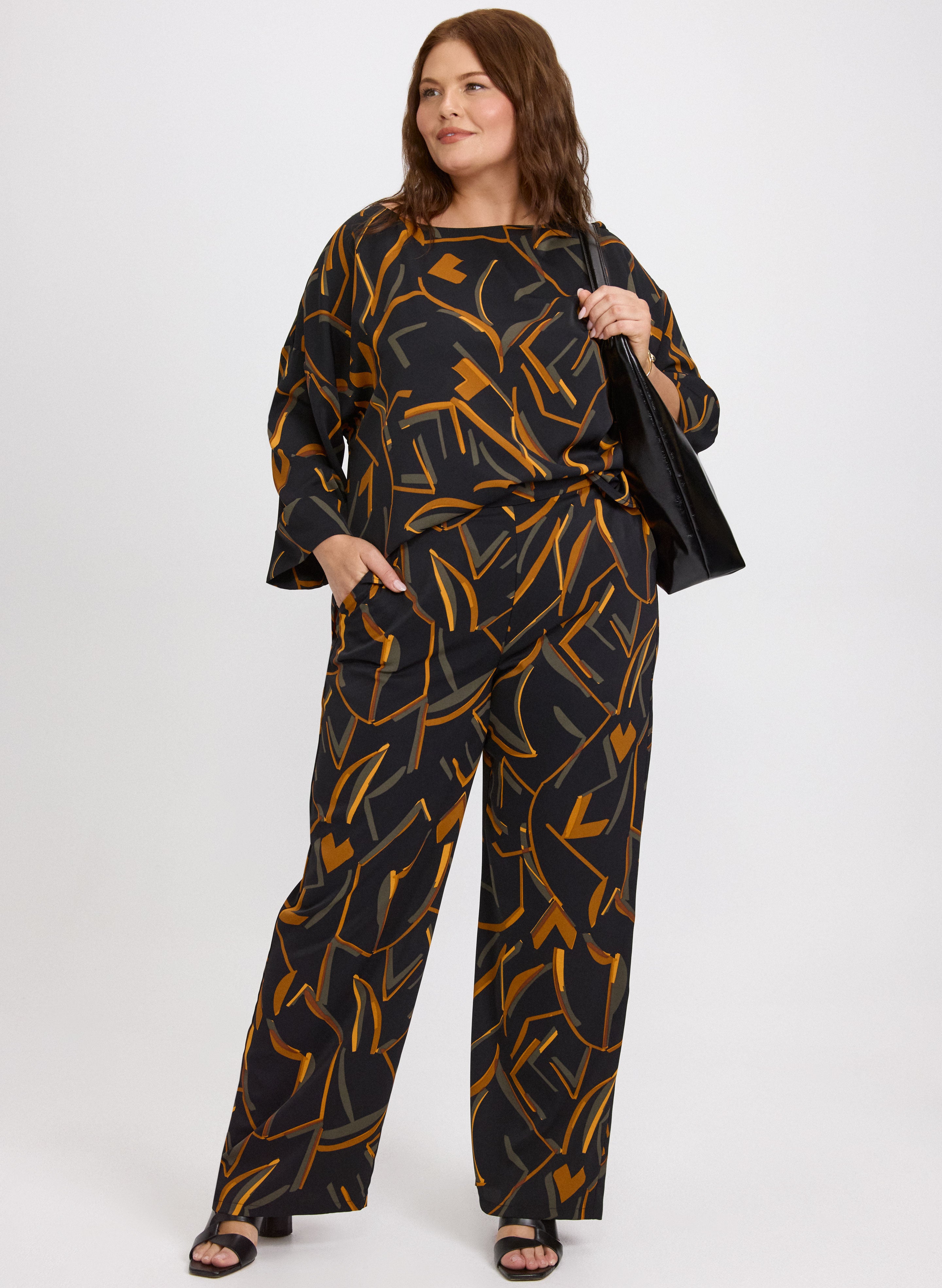 Abstract Striped Pants for Women - Trendy High Waisted Wide Leg Trousers with Elastic Waistband | Perfect for Casual Wear, Office Outfits & Street Style Fashion