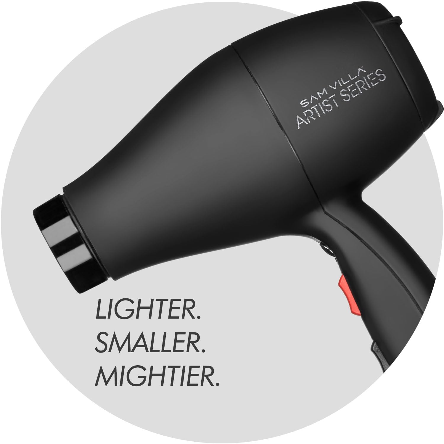 Sam Villa Artist Series Lightweight & Quiet Ionic Professional Hair Dryer - Variable Speed & Temperature Settings for Salon-Quality Styling at Home - Perfect for Blowouts, Smoothing & Volumizing Hair (Black)