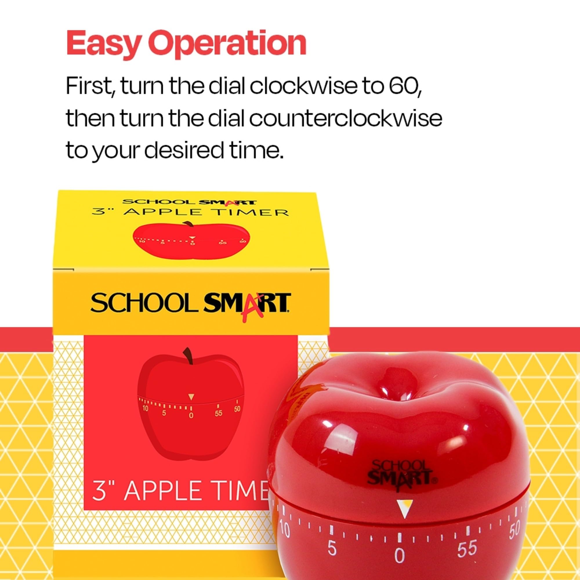 School Smart 60-Minute Apple Shaped Timer with Loud Bell - Visual & Audible Classroom Timer for Teachers, Kids Learning, Cooking, Games & Study Sessions