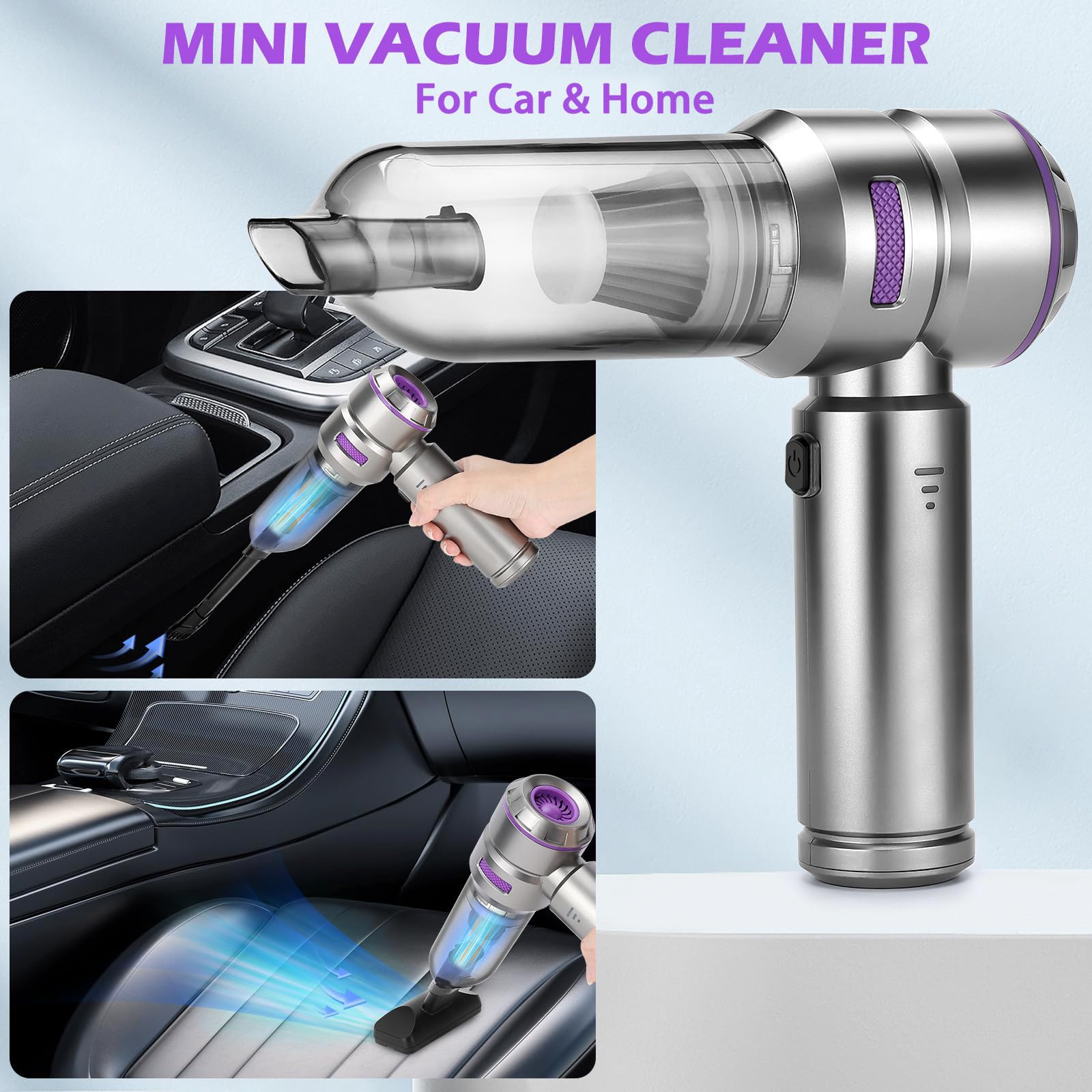 22000PA High Power Car Vacuum Cleaner - Rechargeable Handheld Cordless Mini Vacuum with Air Blower | Portable for Car, Home & Office | Perfect for Pet Hair, Crumbs & Dust Cleaning