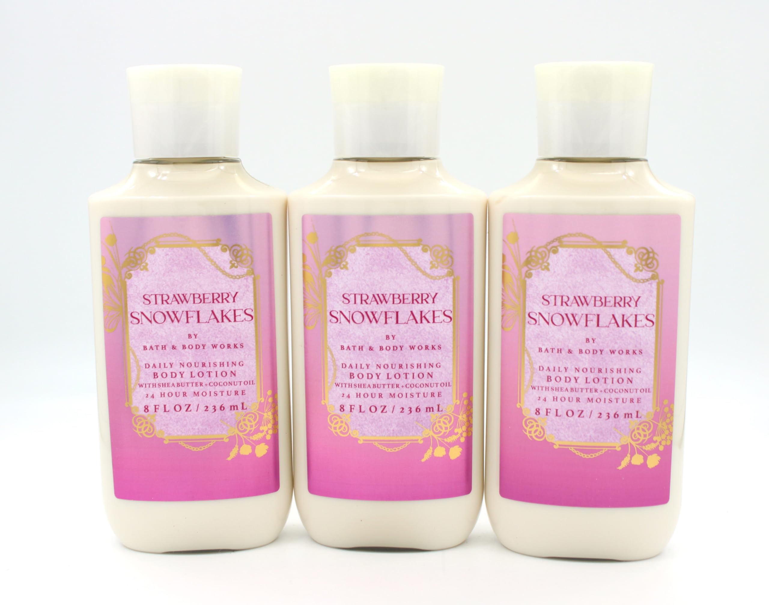 Strawberry Snowflakes Nourishing Body Lotion for Dry Skin - 8 fl oz Each, 3-Pack - Hydrating Moisturizer for Daily Use, Bath & Body Care - Perfect for Winter Skincare & Gift Sets