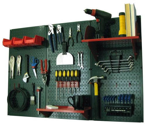 Green Pegboard with Red Accessories