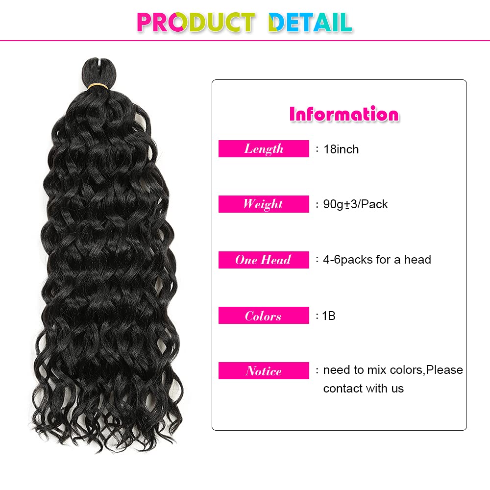 18 Inch Ocean Wave Crochet Hair - Hawaii Curl Goddess Locs Boho Braid Hair Extensions for Black Women (1B, 18 Inch) | Perfect for Protective Styles, Summer Vacations & Boho Chic Looks