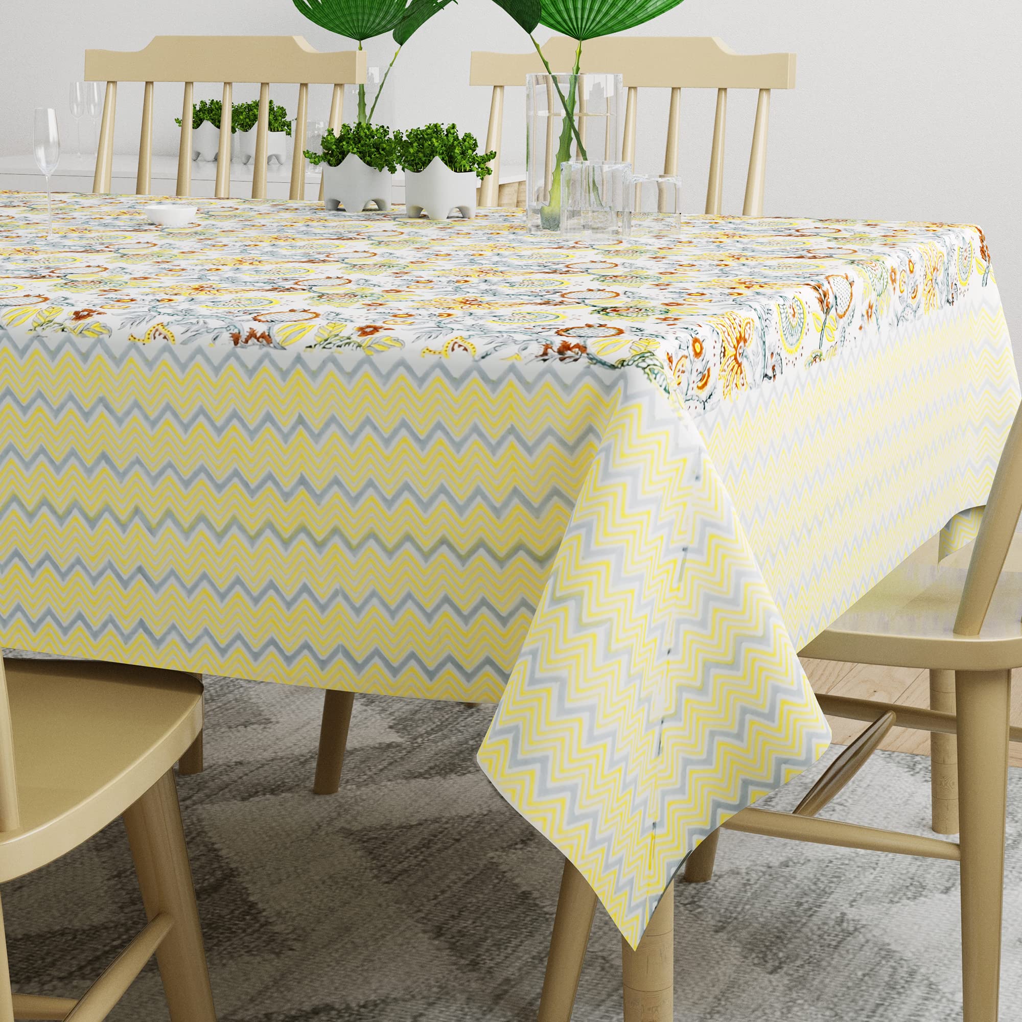 Handmade Indian Floral Block Print Cotton Tablecloth - Rectangle Kitchen Table Cover, Jaipur Style Table Linen for Dining, Parties & Home Decor