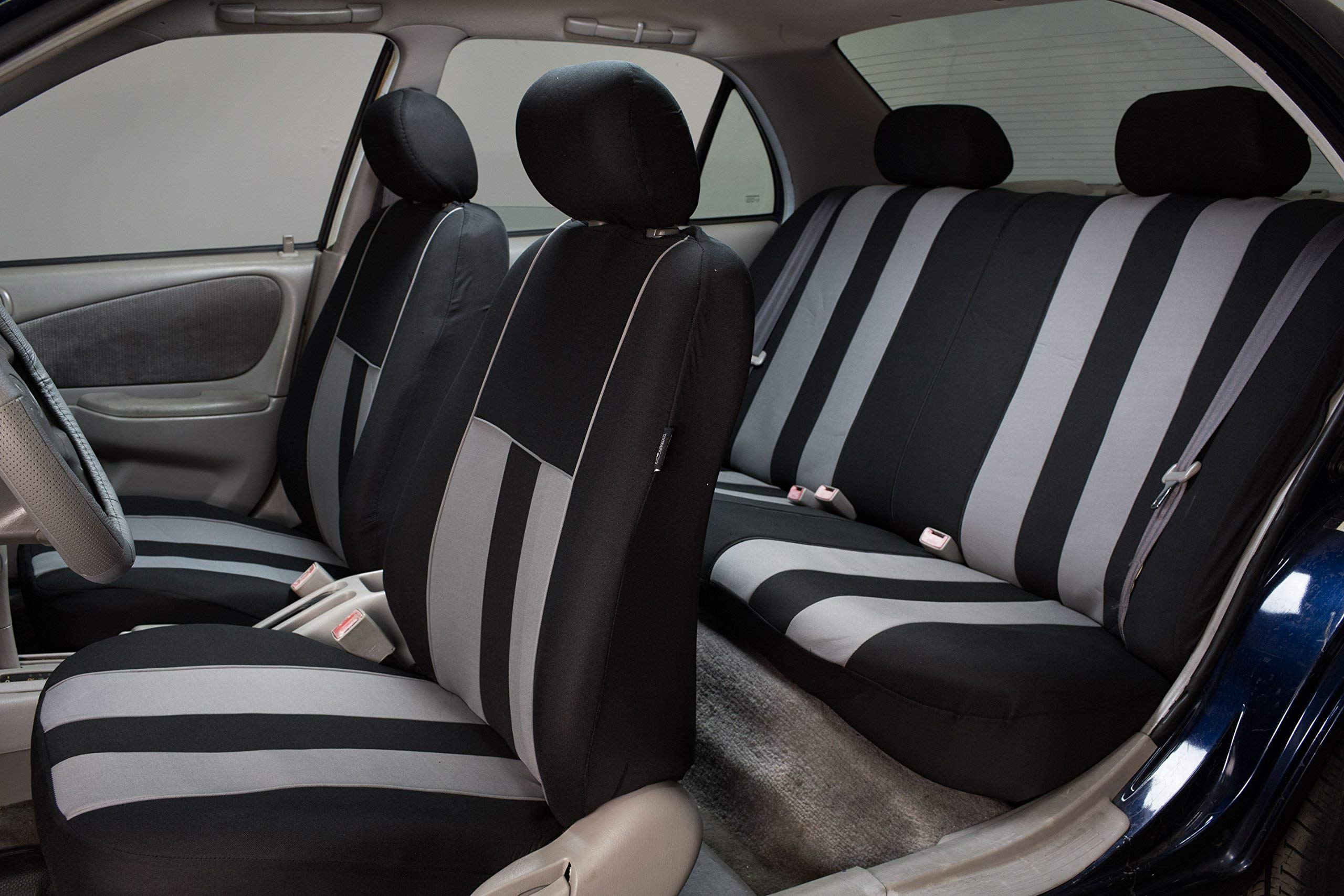 Premium FH Group Car Seat Cover - Breathable Airbag Compatible, Universal Fit for Cars, Trucks & SUVs - Stylish Gray Striped Design - Perfect for Daily Commute, Road Trips & Protecting Your Seats