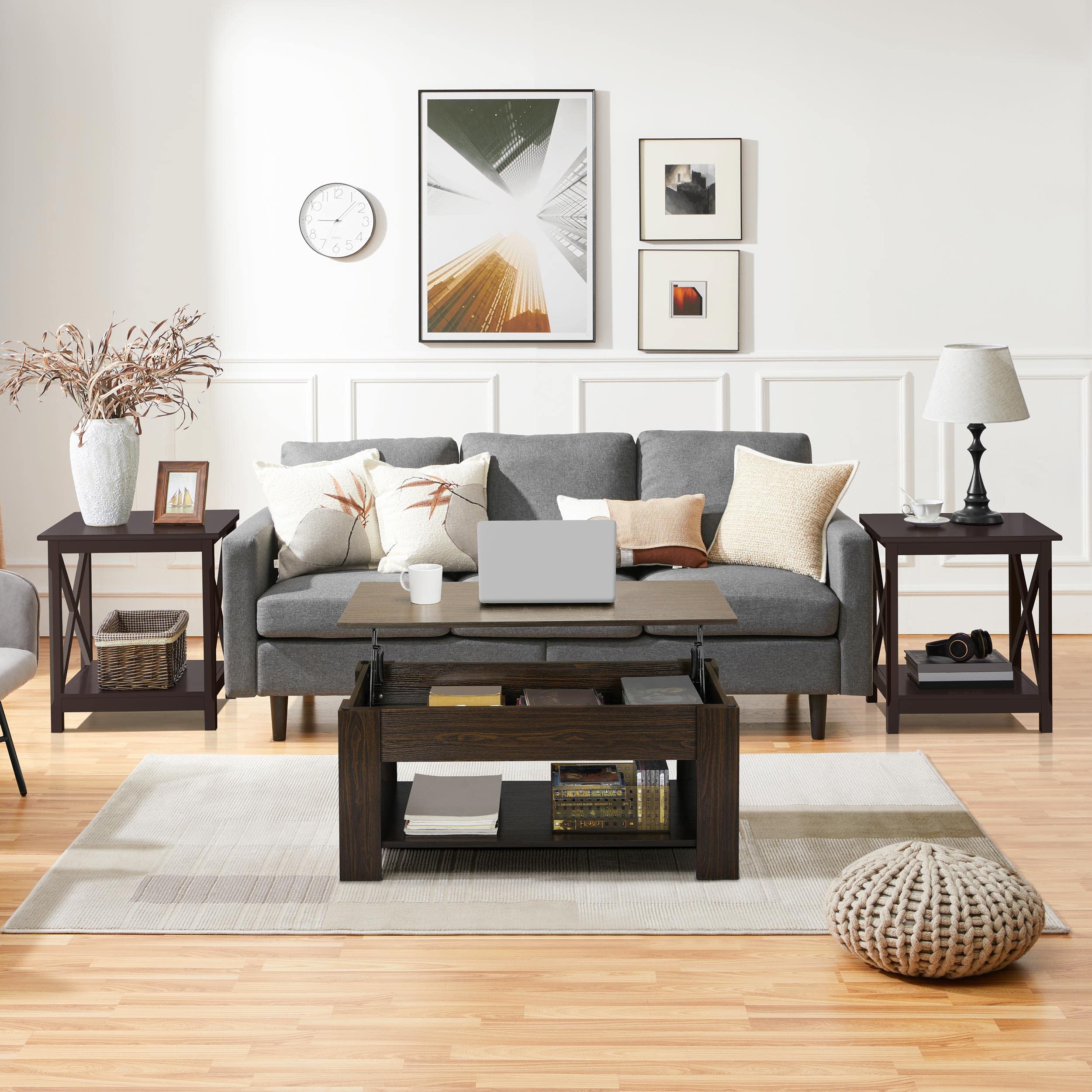 Topeakmart Lift Top Coffee Table with Hidden Storage - Espresso Finish Lift-Up Tea Table for Living Room, Office & Reception Areas - Perfect for Small Spaces & Multi-Functional Use