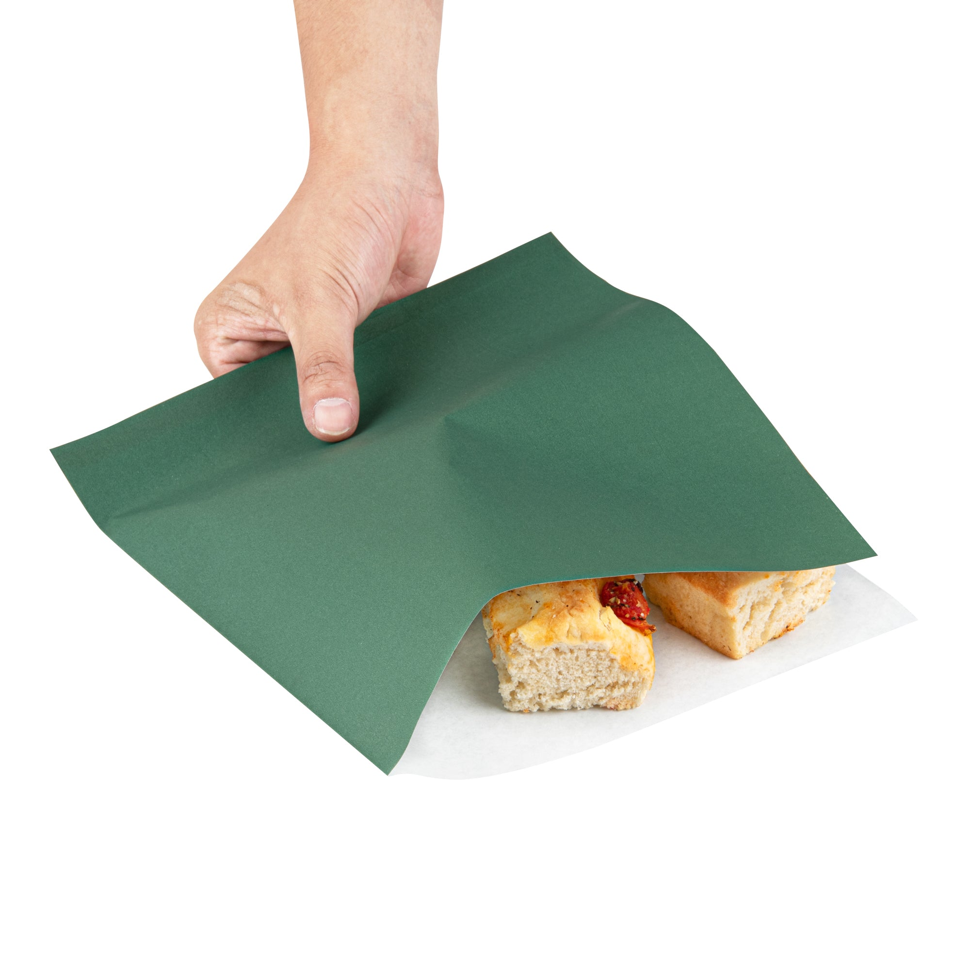 Forest Green Greaseproof Paper Bags - Large Double Open (10x9 Inches) - 100 Count Box - Ideal for Bakery, Takeout & Food Storage