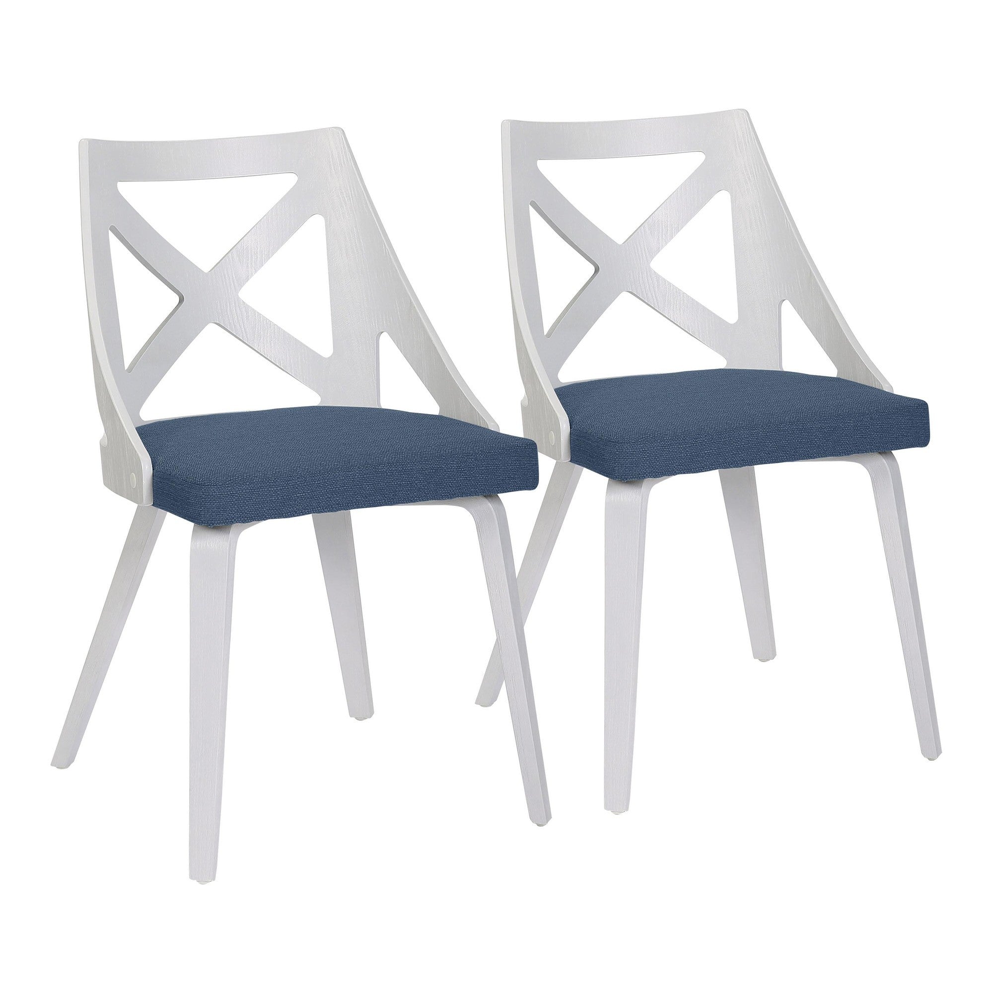 LumiSource Charlotte Farmhouse Chairs Set of 2 - White Distressed Wood & Blue Upholstered Dining Chairs | Perfect for Farmhouse Kitchens, Dining Rooms & Cottage Decor