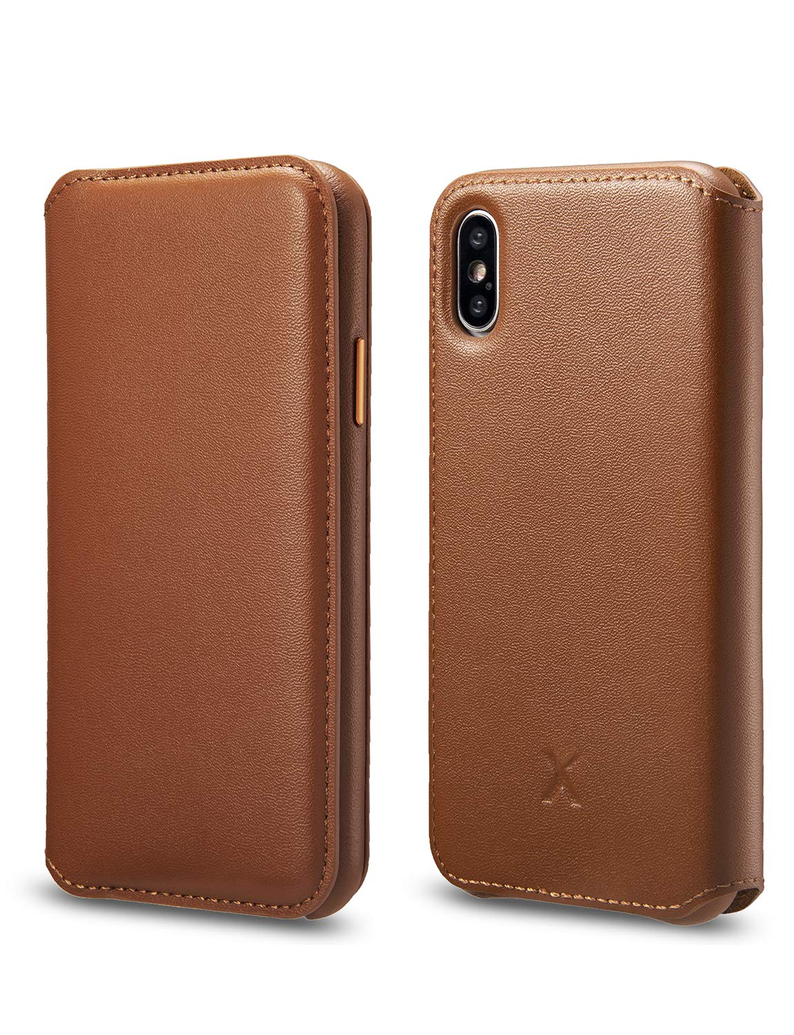 Premium Leather Wallet Case for iPhone Xs Max (6.5-inch 2018) - Auto Wake/Sleep, Credit Card Slots & Wireless Charging Compatible Flip Folio Cover - Perfect for Business, Travel & Everyday Use (Brown)