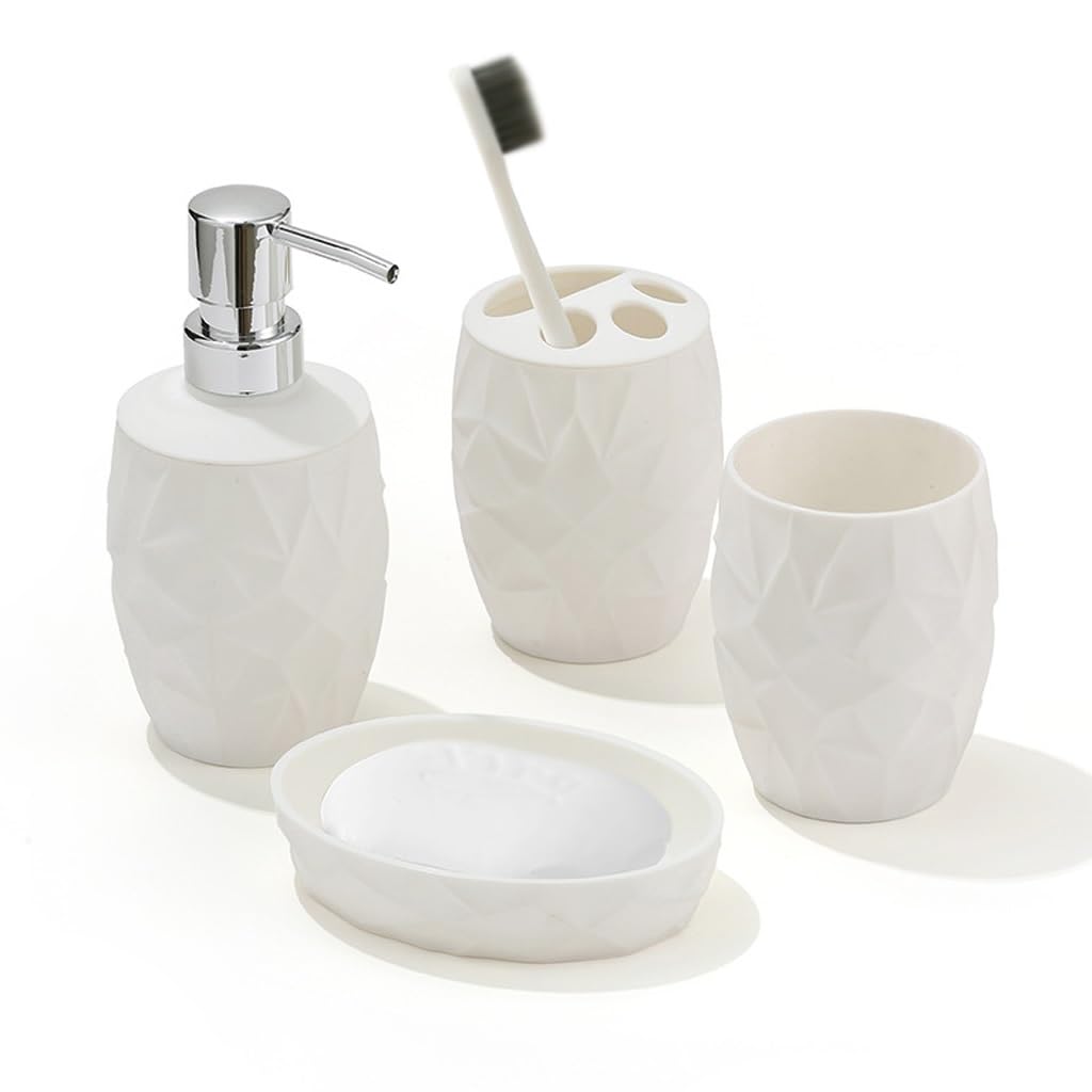 4-Piece Bathroom Toiletry Set - Toothbrush Holder, Soap Dispenser, Hand Sanitizer Bottle & Soap Box | Perfect for Home, Hotel & Travel Organization