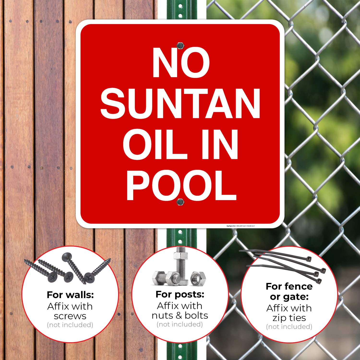 24x24 Inches No Suntan Oil in Pool Sign - Rust Free .063 Aluminum, Fade Resistant - Indoor/Outdoor Use for Swimming Pools, Spas & Water Parks - Made in USA