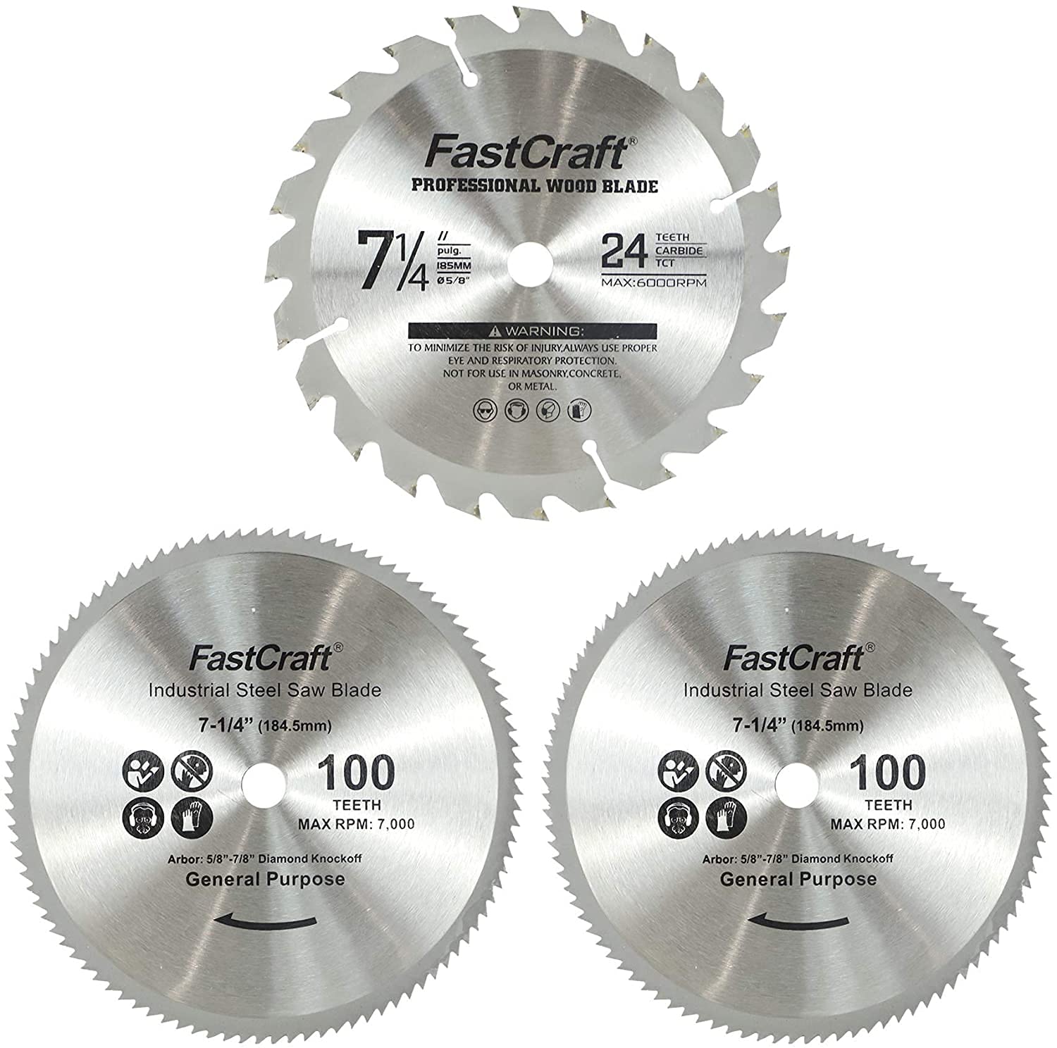 FastCraft 15 Amp Corded Electric Circular Saw with 3-Piece Saw Blades - 21A Peak Power for Woodworking & DIY Projects - Industrial & Pro Grade Power Tool for Cutting Wood, Metal & Plastic - Top Brand at Costco