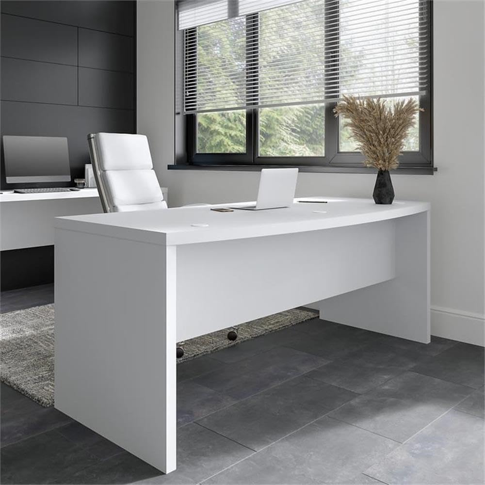 Bush Business Furniture Echo 72W Bow Front Desk in Pure White - Modern Home Office Desk for Small Spaces, Work from Home & Study Room Furniture