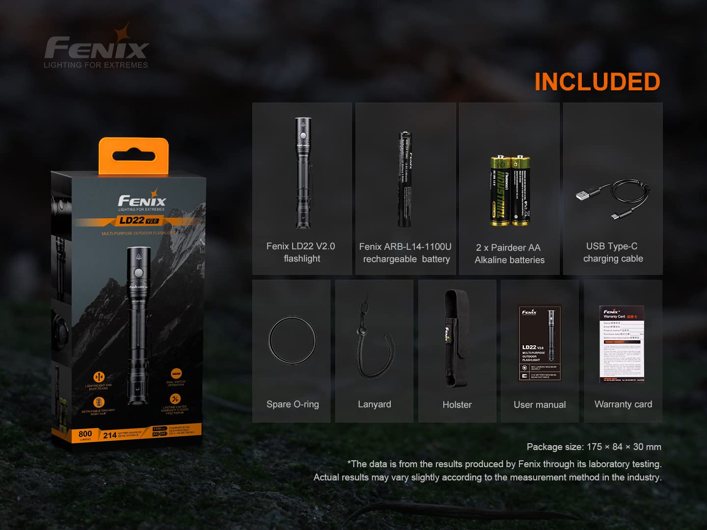 Fenix LD22 V2 800 Lumen Ultra-Slim Tactical LED Flashlight with Rechargeable Battery & 2 AA Batteries - Includes EdisonBright Charging Adapter | Perfect for Camping, Hiking, Emergency Preparedness & Outdoor Adventures