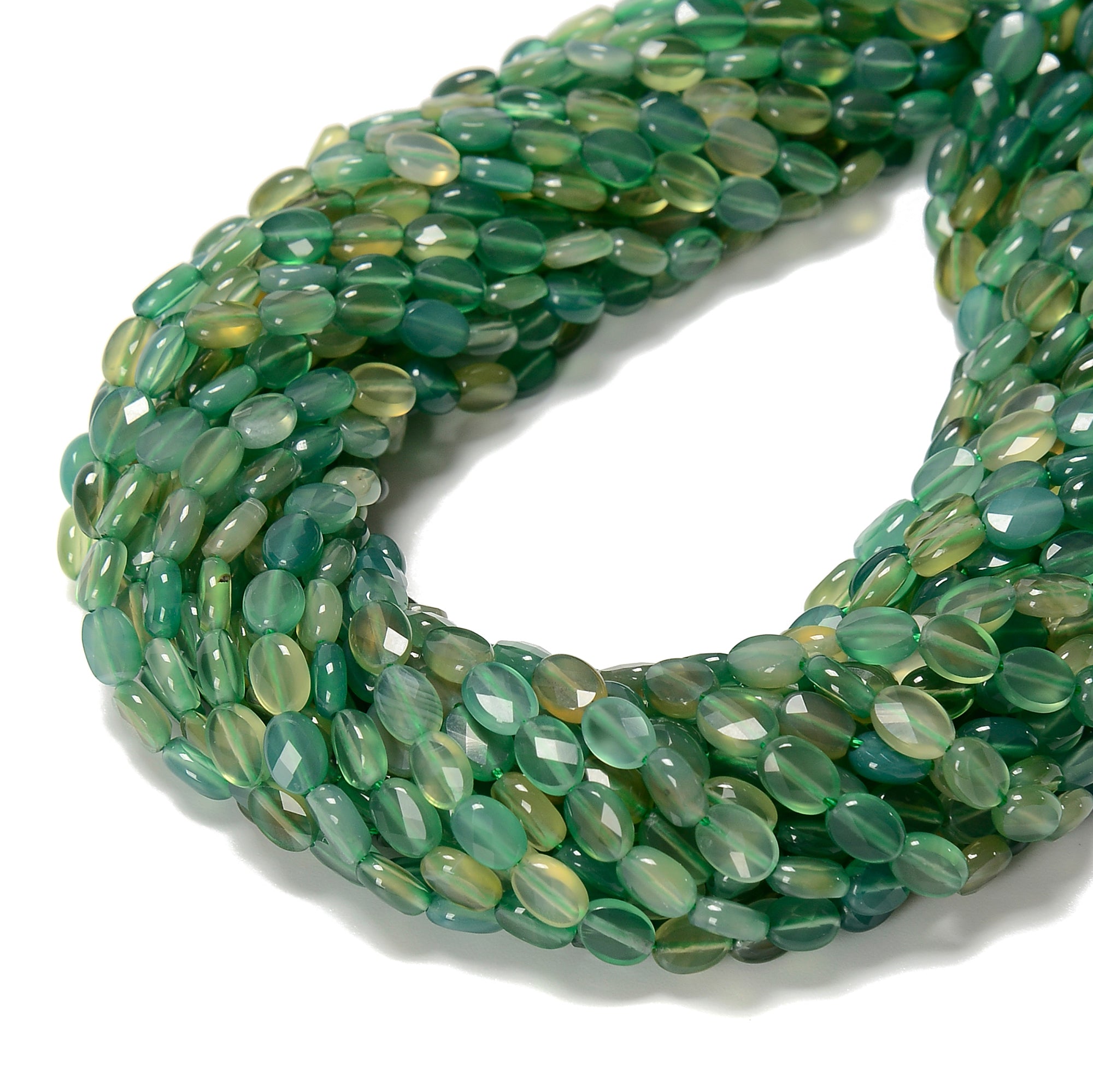 Natural Green Agate Faceted Oval Beads 5x7mm - 15.5 Inch Strand for Jewelry Making, DIY Bracelets & Necklaces - Healing Crystal Beads for Meditation & Spiritual Gifts