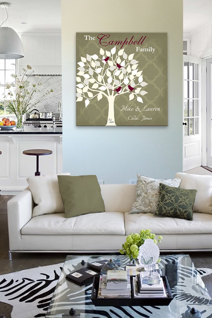 Personalized Family Tree Canvas Wall Art - Custom Anniversary & Wedding Gift - Housewarming, Bridal Shower, Birthday, Retirement, Office Party Decor - 12