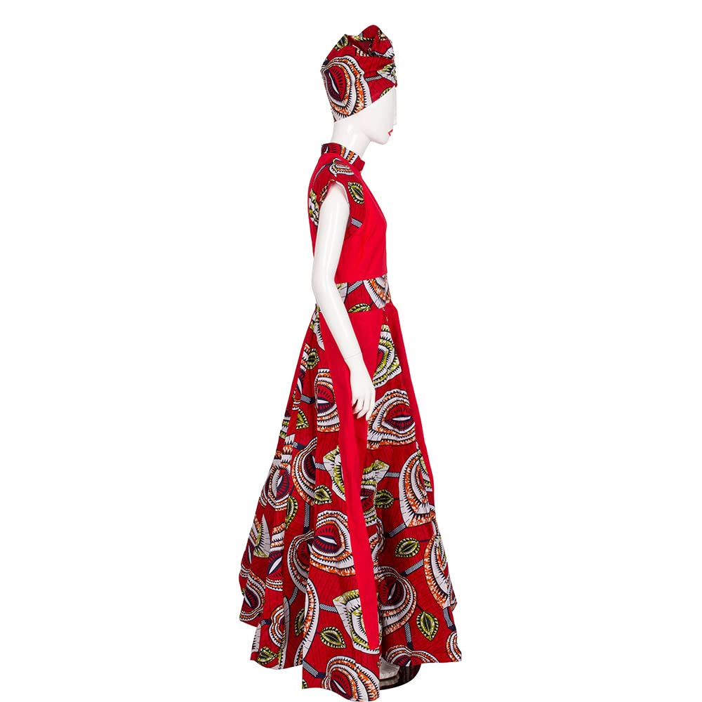 **African Print Maxi Dress for Women - Sleeveless Party Dress Plus Size with Matching Head Scarf | Elegant & Comfortable for Weddings, Festivals & Special Occasions**