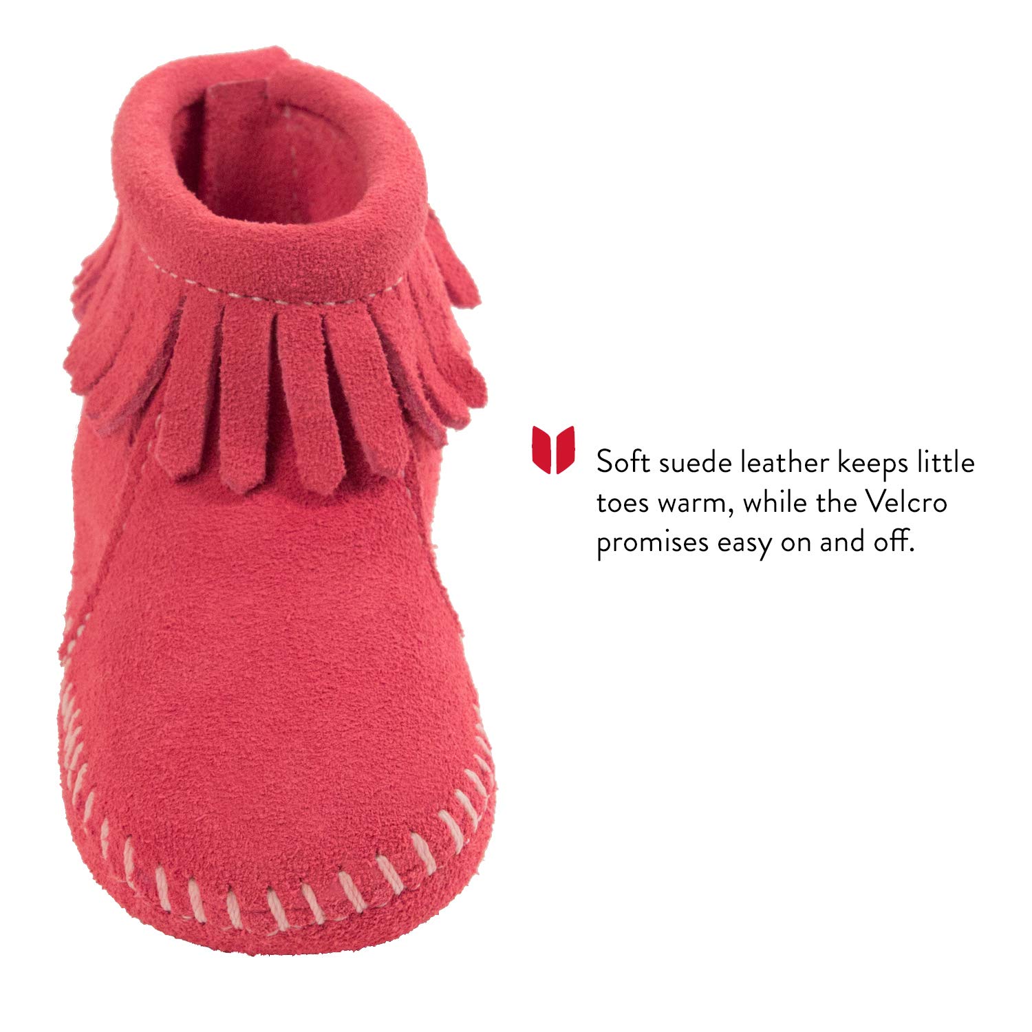 Minnetonka Velcro Back Flap Bootie for Toddlers - Soft Leather Moccasin Shoes for Boys & Girls - Perfect for Indoor Play, Outdoor Adventures & Casual Wear