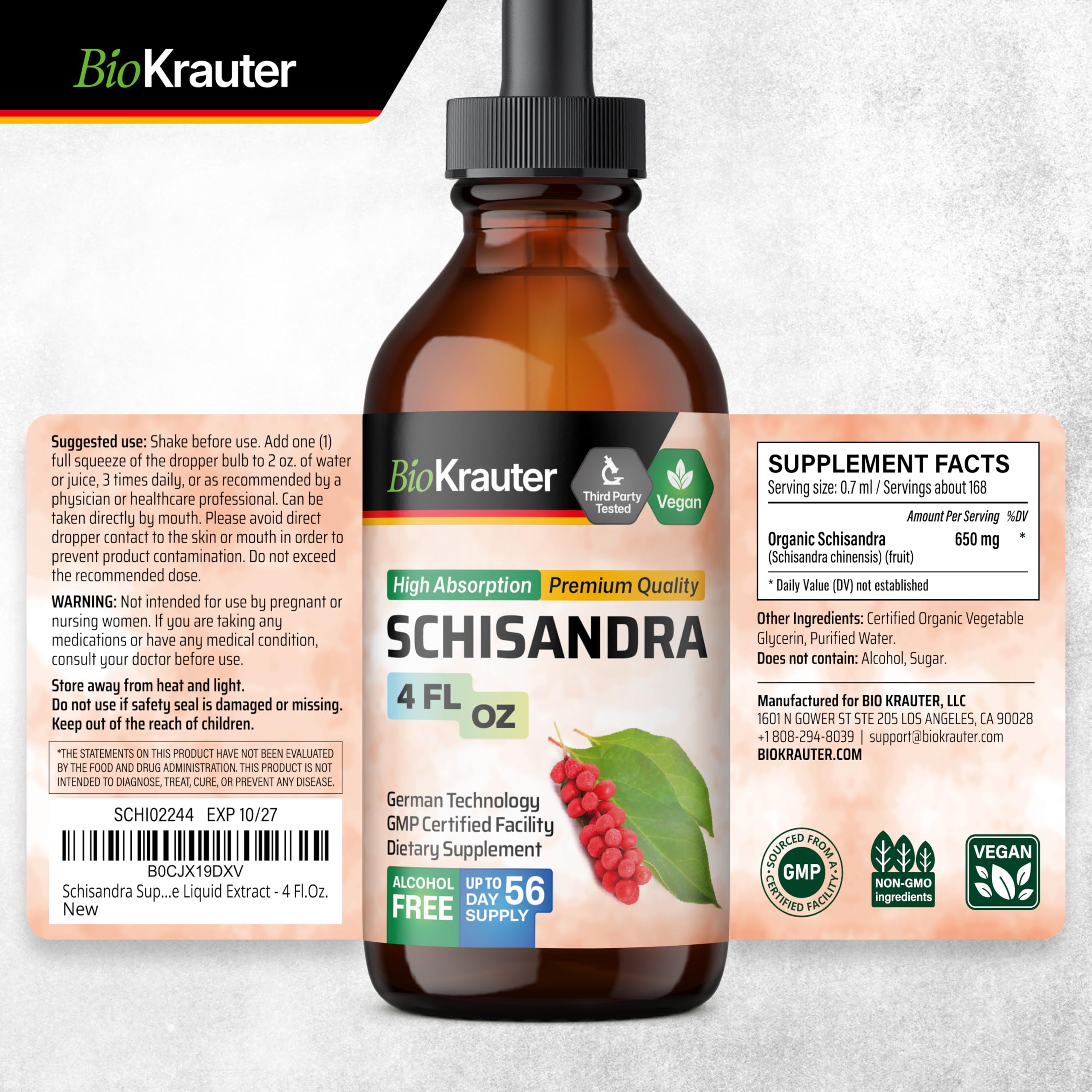 Premium Organic Bacopa Monnieri & Schisandra Chinensis Herbal Tinctures - 4 Fl Oz Each - Natural Brain Boost & Stress Relief Supplement - Perfect for Focus, Memory & Adaptogenic Support