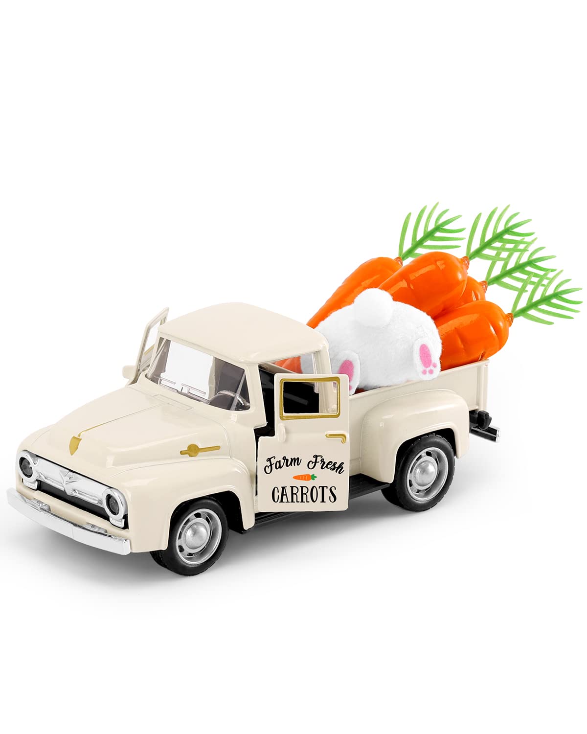 Vintage Easter Farmhouse Metal Truck Decor with Bunny & Carrots - Rustic Spring Holiday Home Kitchen Tiered Tray Tabletop Bookshelf Decoration | Perfect for Easter Decor, Farmhouse Style, Spring Table Centerpiece & Seasonal Shelf Display