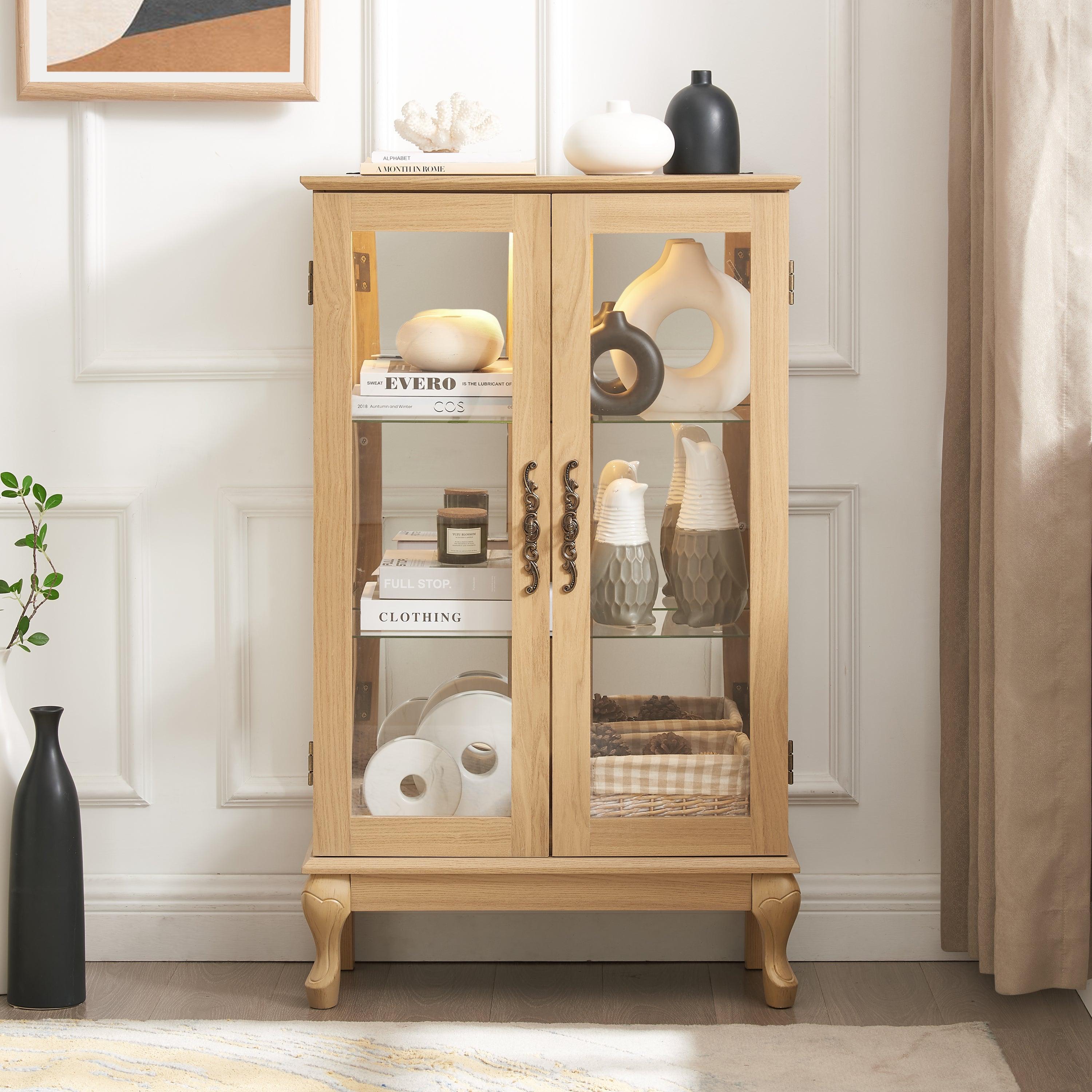2 Door Curio Cabinet with Tempered Glass & Mirrored Back - LED Lighted Display Case for Living Room, Dining Room, Office - Perfect for Showcasing Collectibles, China, and Home Decor